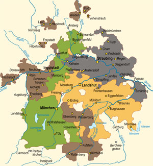 Landkarte Bayern nach der Teilung 1392